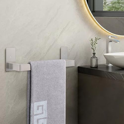 NearMoon Self Adhesive Bathroom Towel Bar, Stainless Steel Square Bath Wall Shelf Rack Hanging Towel Stick On Sticky Hanger Contemporary Style, Towel Rack Wall Mounted (12 Inch, Brushed Nickel) - color: Brushed Nickel, size: 12 Inch