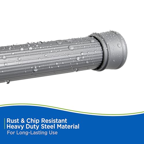 Kenney KN609L/13 Twist & Fit No Tools Spring Tension Standard Shower Curtain Rod with Non-Slip, Non-Scratch Ends, 42-72" Adjustable Length, Easy Install, Silver, 1" Diameter Rust Resistant Steel Tube - color: Silver