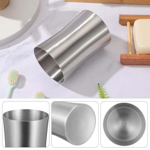 Stainless Steel Bathroom Cup, Silver Metal Toothbrush Tumbler Cup for Bathroom Vanity Countertops Rinsing, Drinking, Storing Dental Accessories and Organizing Makeup Brushes