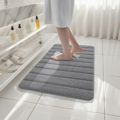 Luxury Long Bathroom Rugs Runner 24x48 Inch Bath Rug Non Slip, Grey | Thick Soft and Absorbent Microfiber Bath Mat, Rubber Backing Striped Rug Carpets, Machine Washable Plush Mats - color: Grey, size: 24" X 48"