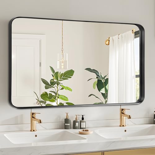 Fabuday Bathroom Mirror Wall Mounted - 28x48 Inch Large Bathroom Mirror for Vanity Black Frame, Big Retangle Framed Mirrors for Bedroom, Entryway, Home Office Decor - color: Black, size: 28"L x 48"W