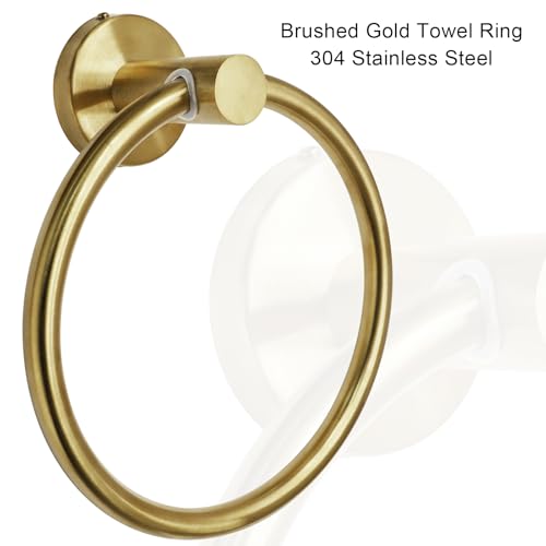 Brushed Gold Towel Ring, 2 Pack, Stainless Steel | Hand Towel Holder, Modern Rack Hanger, Round, Bathroom Wall Mounted - color: Brushed Gold, size: 2 Pack