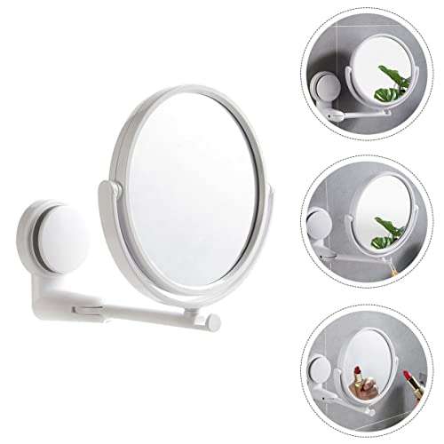 Beauty Wall- Angle Style Cosmetic Cup and Hotel with for Mirror, Adjustable Wall- Mounted Mounted Swivel Punch- Suction Degree Small Wall Hanging Makeup Mirror Folding - color: White