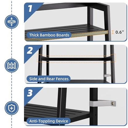 HITNET Black Bookshelf, 4-Tier Ladder Shelf, Freestanding Leaning Bookcase with Bamboo Shelves, Space Saving Flower Plant Stand for Small Space - color: Black