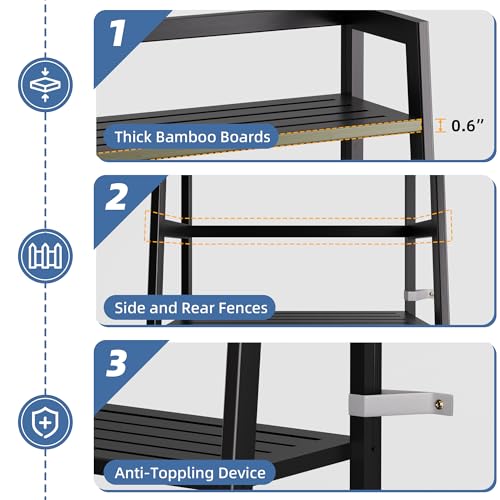 HITNET Black Bookshelf, 4-Tier Ladder Shelf, Freestanding Leaning Bookcase with Bamboo Shelves, Space Saving Flower Plant Stand for Small Space - color: Black