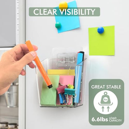 Clear Adhesive Wall Storage Bins 4-Pack Cabinet Door Organizer Cups(Medium) | Clear PET Hanging Wall Mount Pockets, Plastic Caddy for Shower Bathroom Makeup Office Craft Kitchen Sink RV Organization - size: Medium