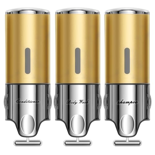 EXIN DECHEN Shampoo and Conditioner Dispenser(Triple x 16.9 oz,Golden) | Easy Installation,Wall-Mounted,Bottle Separable,Large Capacity,Shower Shampoo Conditioner Body Wash Dispenser for Bathroom - color: Golden