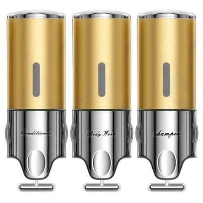 EXIN DECHEN Shampoo and Conditioner Dispenser(Triple x 16.9 oz,Golden) | Easy Installation,Wall-Mounted,Bottle Separable,Large Capacity,Shower Shampoo Conditioner Body Wash Dispenser for Bathroom - color: Golden