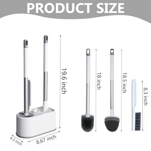 Basaza Toilet Bowl Brush and Holder 3-in-1 Toilet Brush and Holder Set Toilet Scrubber for Bathroom White Hidden Toilet Cleaner Brushes Floor-Standing or Wall-Mounted - color: #B1 White 3 in 1 Toilet Brush Set