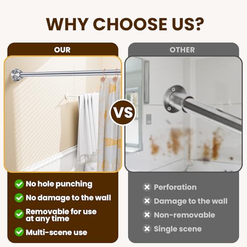 TITGIPE Shower Curtain Rod 32-80 Inches, No Drill Shower Rod Tension, Never Rust Anti-Slip Adjustable Shower Curtain Rod for Bathroom Window, Never Collapse, Easy to Use, Silver - color: Silver, size: 32-80 inches