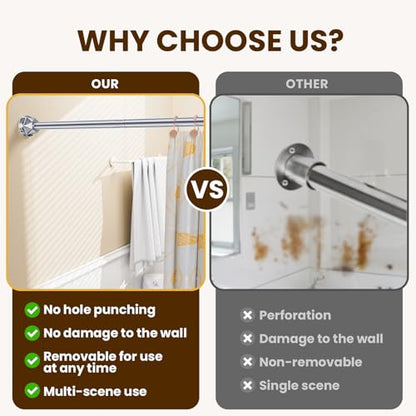 TITGIPE Shower Curtain Rod 32-80 Inches, No Drill Shower Rod Tension, Never Rust Anti-Slip Adjustable Shower Curtain Rod for Bathroom Window, Never Collapse, Easy to Use, Silver - color: Silver, size: 32-80 inches