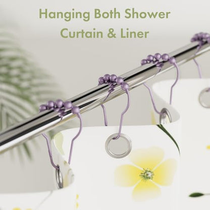 Shower Curtain Hooks, Rust Resistant Purple Shower Curtain Hooks for Bathroom, Stainless Steel Glide Shower Hooks Hangers for Bathroom Shower Rods Curtains, Set of 12 Hooks, Greyish-Purple - color: Greyish-purple, style: Single Hooks