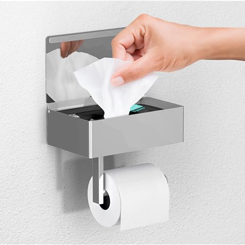 Day Moon™ - Toilet Paper Holder with Shelf - Modern Roll Holder for Bathroom - 1 Pack - Wall Mount - with Storage, Polished Chrome - color: Polished Chrome