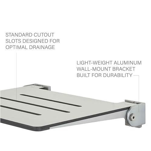 Seachrome 18 inch Silhouette Slimline Folding Wall Mount Shower Bench Seat, Light Gray Seat with Silver Frame - color: Light Gray With Silver Frame
