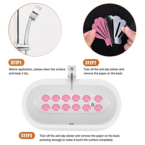 Secopad Non-Slip Bathtub Stickers, 24 PCS Shell Safety Bathroom Tubs Showers Treads Adhesive Decals Scraper (Pink) - color: Pink