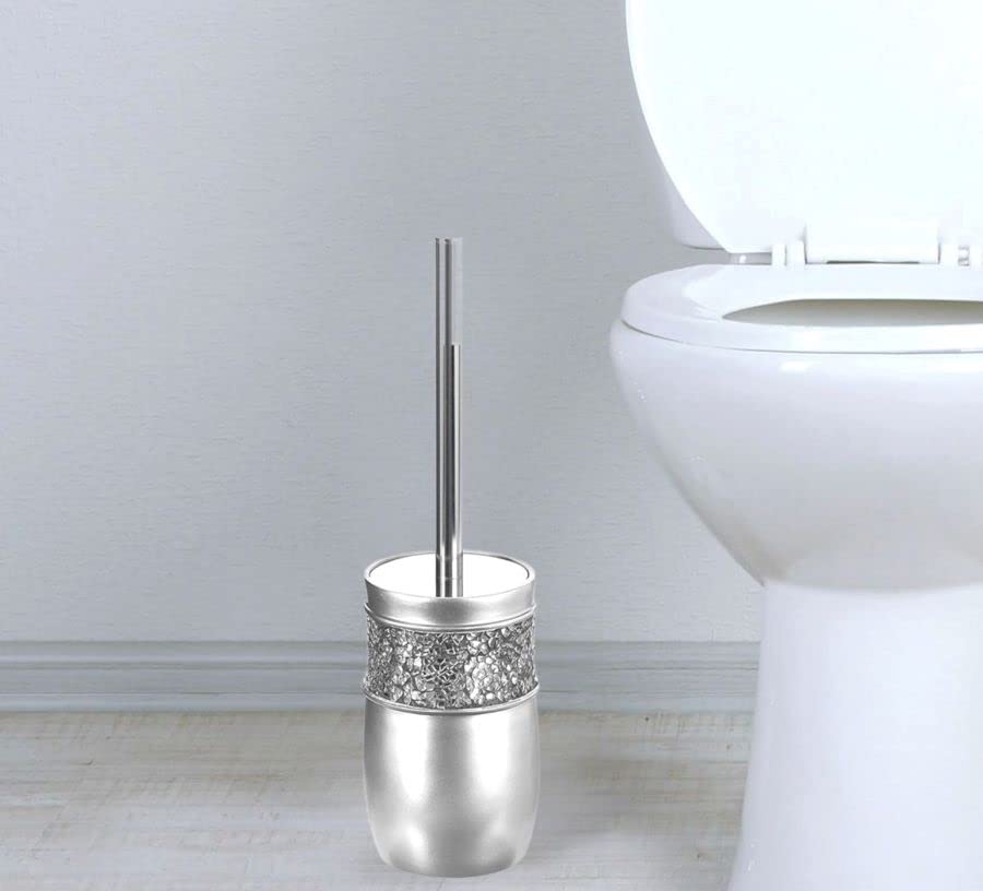 Creative Scents Crackled Glass Toilet Brush with Holder - Silver Toilet Bowl Cleaner Brush and Holder - Good Grip, Deep Cleaning, Decorative Design Compact Toilet Bowl Scrubber - style: Toilet Brush