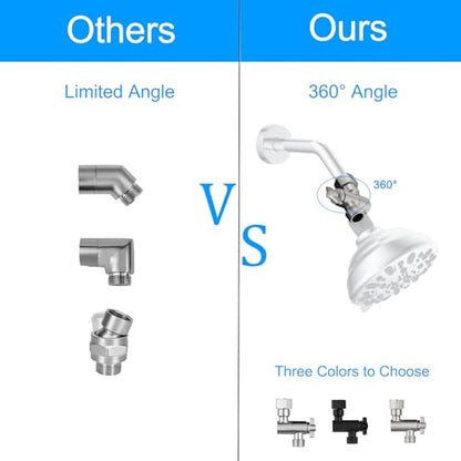 All Metal Adjustable Shower Angle Adapter, 360° Adjustable Swivel Shower Head Elbow Adapter, Shower Head Extension Adapter, Shower Arm Extension for Fixed Rain Showerhead, Brushed Nickel