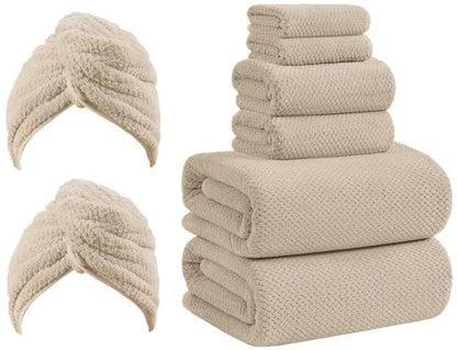 8 Piece Bath Towel Set,Extra Large Bath Sheets 35"x70"-Beige | Super Soft Microfiber, Lint Free & Quick Dry Towels for Bathroom,Gym,Hotel–2 Bath,2 Hair,2 Hand,2 Washcloths - color: Beige, size: 8Piece Towel Set