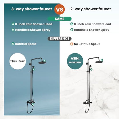 gotonovo Exposed Shower Faucet with Spout Oil Rubbed Bronze,Straight Pipe | Brass Bathroom Exposed Shower System,8’’ Rain Head,Swivel Tub Spout 2 Cross Handle,Adjustable Handheld Sprayer,Wall Mount - color: Bronze