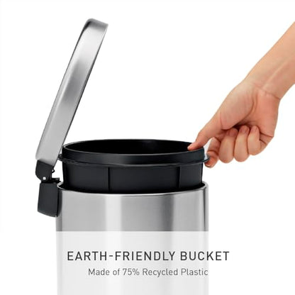 simplehuman Round Step Can, 4.5L / 1.2 Gallon Compact Bathroom Trash Can, 150,000-Step Pedal, Lid Shox® Silent Close, Removable Inner Bucket, Brushed Stainless Steel - color: Brushed, size: 4.5 Liter / 1.2 Gallon