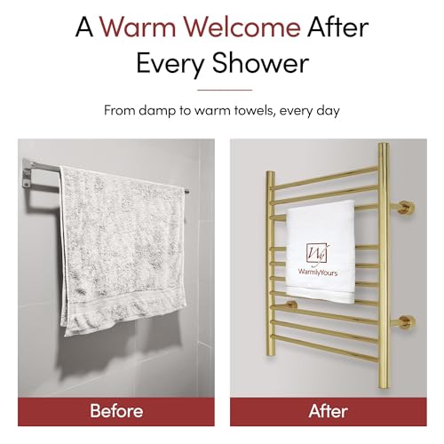 Heated Towel Rack, 10-Bar Wall-Mounted Electric Towel Warmer, Polished Gold, Plug-in or Hardwired, Luxury Bathroom Accessory for Warm, Dry Towels (WarmlyYours Infinity) - color: Polished Gold