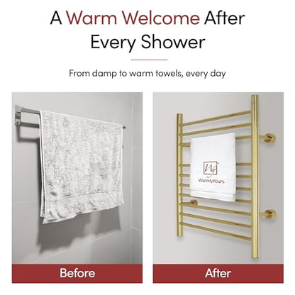 Heated Towel Rack, 10-Bar Wall-Mounted Electric Towel Warmer, Polished Gold, Plug-in or Hardwired, Luxury Bathroom Accessory for Warm, Dry Towels (WarmlyYours Infinity) - color: Polished Gold