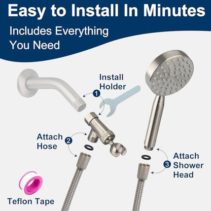 All Metal Shower Head with Handheld - 72" Long Hose, High Pressure Sprayer | Hand HeId Showerhead Spray, Solid Outdoor Showerheads and Brass Holder, Brushed Nickel - color: Brushed Nickel