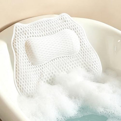 Bath Pillow for Tub,48 Non-Slip Suction Cups,Soft 4D Breathable Air Mesh | Ergonomic,Head,Neck and Back Support,Suitable for hot tub,jacuzzi,spa,Quick-dry non-slip.Machine washable,Bath Gifts,Gray - color: White