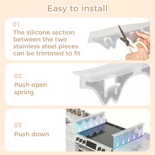 Silicone Stove Gap Covers with Stainless Steel, Oven Gap Filler Seals Gaps Between Stovetop and Counter, Stove Gap Guards Range Trim Kit, Easy to Clean Stove Gap Guard (Clear 2 Pack,21") - color: Clear, size: 21 inches