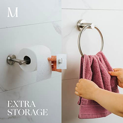 MARMOLUX ACC 2-Pc Bathroom Hardware Set - Hand Towel Holder for Bathroom Wall - Toilet Paper Holder Stand Wall Mount - Towel Holder Hanger Rack Stainless Steel Bathroom Set Towel Ring - Brushed Steel - color: Brushed Steel, size: 2pc Bundle