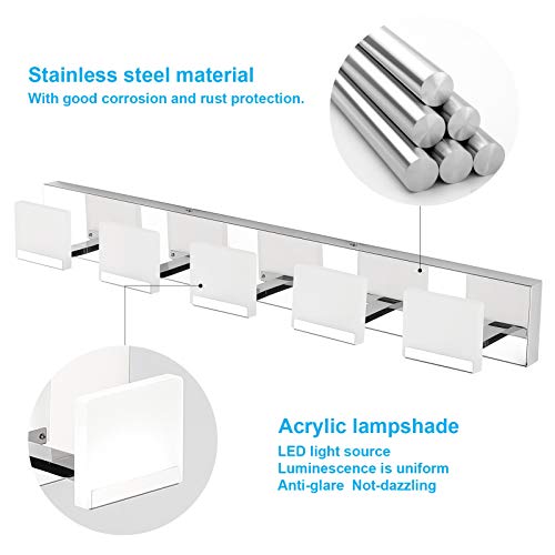 Ralbay LED Modern Bathroom Vanity Lights 5 Lights Acrylic Stainless Steel Bathroom Wall Light Fixture - color: Chrome, size: 5-Light