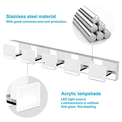 Ralbay LED Modern Bathroom Vanity Lights 5 Lights Acrylic Stainless Steel Bathroom Wall Light Fixture - color: Chrome, size: 5-Light