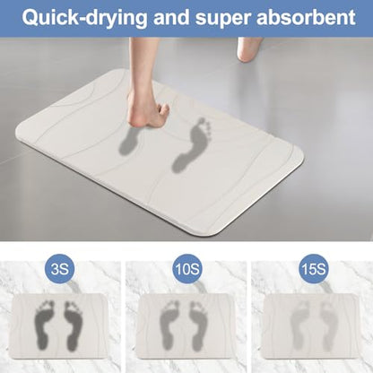 Stone Bath Mat, 2 Pack Diatomaceous Earth Shower Mat, Non-Slip Super Absorbent Quick Drying Bathroom Floor Mat, 24x15, White - color: White