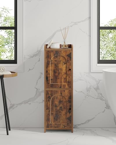 Hzuaneri Bathroom Storage Cabinet, Small Corner Floor Cabinet with 2 Doors | Narrow Toilet Paper Cabinets with Adjustable Shelf, Bathroom Organizer for Small Spaces, 7.9"D x 9.8"W x 29.5"H Rustic Brown - color: Rustic Brown, size: 7.9"D x 9.8"W x 29.5"H