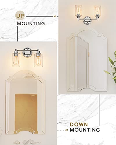 FEMILA Modern Bathroom Light Fixtures, 2-Light Bathroom Vanity Lights Over Mirror with Clear Glass Shade, Chrome Finish, 4FYC56B-2W CH - color: Chrome, size: 14.3"