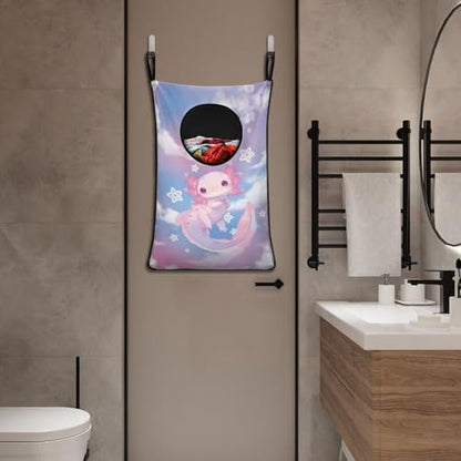 ZOUTAIRONG Cute Pink Axolotl Print Laundry Hamper Hanging Laundry Bag for Bathroom, Zipper Toys Storage Space Saving Organizer - color: Cute Pink Axolotl