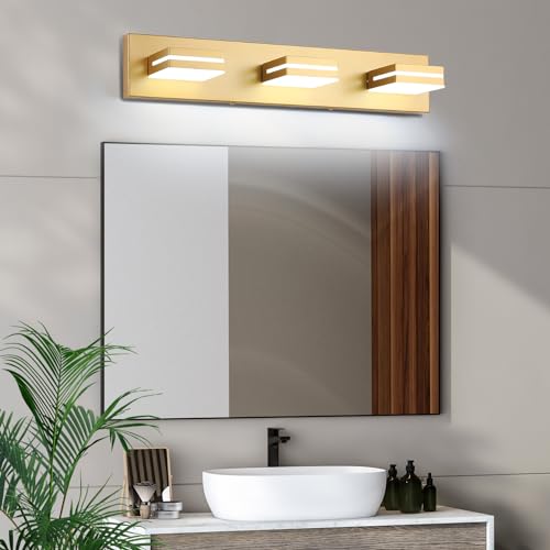 SineRise LED Modern Bathroom Vanity Light Fixtures, Modern Acrylic Bathroom Wall Lighting Fixtures Over Mirror, 3-Light, 24-Inch, Gold, 100%-0% White - color: Gold, 100%-0% White, size: 3-Light, 24-Inch