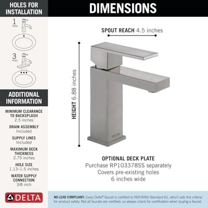 Delta Modern Brushed Nickel Bathroom Faucet 1 Hole, Single Hole Bathroom Sink Faucet for Vanity, Metal Push-Pop Drain Assembly, Stainless 567LF-SSPP - color: Stainless, size: 1.2 GPM Water Flow