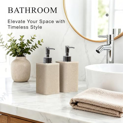 2 pcs Hand Soap Dispenser Set - 11oz Refillable Resin Liquid Soap Dispensers with Rustproof Pump, Lotion Dispenser Includes Silicone Funnel for Bathroom Countertop or Kitchen, Beige - color: Beige