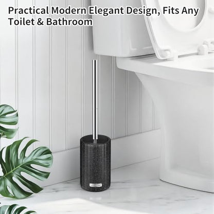 2 Pack Toilet Bowl Brush and Holder, Long Stainless Steel Handle, Black | Durable Toilet Scrubber Bristles, Toilet Brush and Holder Set, Deep Cleaning Toilet Brush for Bathroom, Ceramic-Look - size: 2 Pack