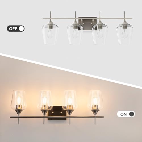 VONLUCE 4 Light Bathroom Vanity Light Fixture,Brushed Nickel | Wine Glass Shades, E26 Sockets, Easy to install, Vanity Lights for Bathroom Bedroom Hallway Living Room - color: Nickel, size: 4-Light