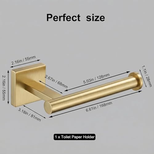 Wall-Mount Toilet Paper Holder, Open Arm, Brushed Gold | SUS304 stainless steel, screw mount, fits standard, large and mega rolls, concealed caps, mounting hardware included - color: Brushed Gold