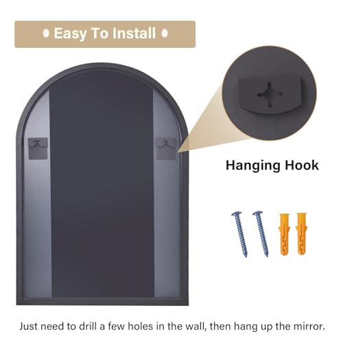 HARRITPURE 16"x24" Arched Bathroom Mirror - Black Wall Mounted Mirror - Black Arch Mirror - Aluminum Alloy Frame Bathroom Mirror Living Room, Bedroom, Bathroom and Entryway | Vanity Aluminum Alloy Frame Arch Wall Mirror for Living Room, Bedroom, Entryway
