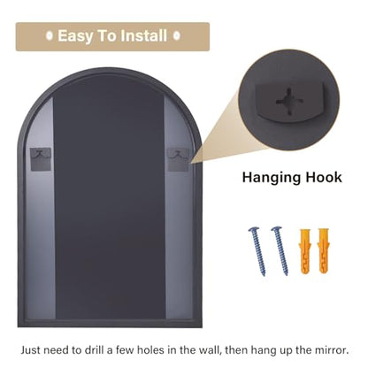 HARRITPURE 16"x24" Arched Bathroom Mirror - Black Wall Mounted Mirror - Black Arch Mirror - Aluminum Alloy Frame Bathroom Mirror Living Room, Bedroom, Bathroom and Entryway | Vanity Aluminum Alloy Frame Arch Wall Mirror for Living Room, Bedroom, Entryway
