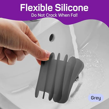 2 Pcs Self Draining Silicone Soap Holder - Waterfall Design Soap Dishes for Bathroom, Keeps Soap Bars Dry & Clean, Grey - color: Grey