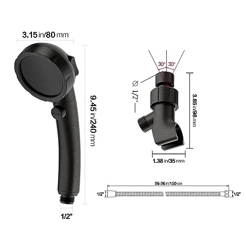 KAIYING High Pressure Oil-Rubbed Bronze Handheld Shower Head with ON/OFF Switch, 3 Spray Modes, Adjustable Angle Bracket, and Hose | 3 Spray Modes Shower Wand with Shut Off Button, Camper & RV Showerhead with Hose & Angle Adjustable Holder, Oil-Rubbed Bro