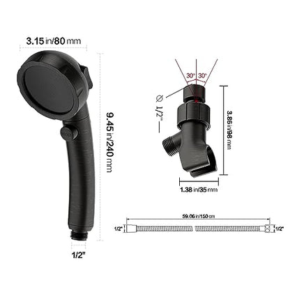 KAIYING High Pressure Oil-Rubbed Bronze Handheld Shower Head with ON/OFF Switch, 3 Spray Modes, Adjustable Angle Bracket, and Hose | 3 Spray Modes Shower Wand with Shut Off Button, Camper & RV Showerhead with Hose & Angle Adjustable Holder, Oil-Rubbed Bro