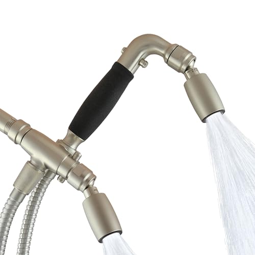 High Sierra® - Solid Lead-Free Metal 4-Way Combo CLASSIC™ Fixed and Handheld Shower Head with Hose. Run Separately or Both at Full Flow - 1.25 GPM per Shower Head - Brushed Nickel Finish - color: Nickel, size: 1.25 GPM