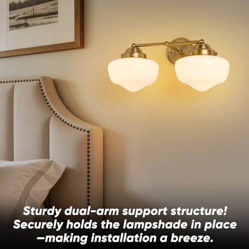 2 Light Bathroom Vanity Light, Bathroom Light Fixture with Milky White Glass Shade and Matte Brass Finish, Vanity Lights for Bathroom, Brushed Gold Vanity Light - color: Milky white, size: Butterfly Double-Ended