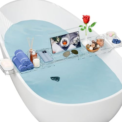 Luxury Clear Acrylic Bathtub Tray with Book Holder,Expandable Bath Tray for Tub and Bath Shelf Over Tub,Plastic Bath Table & Board,Bath Caddy Trays & Accessories for Women Relaxing Spa Gifts - size: L - (33.1 to 41.4 in）